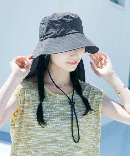 SMELLY（スメリー）の「『撥水/UVカット』サンシェードバケットハット（ハット・レディース・チャコールグレー/ベージュ・-）」の8枚目の写真