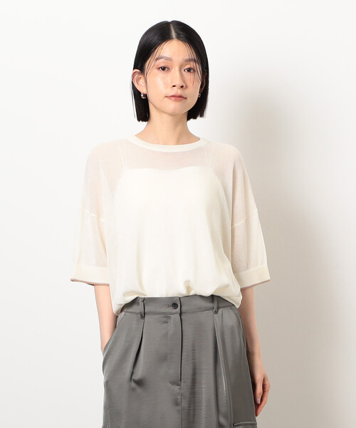 COMME CA ISM(コムサイズム)の「前後2WAY シアー配色ニットT(ニット/セーター・レディース・アイボリー/ネイビー/ブラック・FREE)」の2枚目の写真