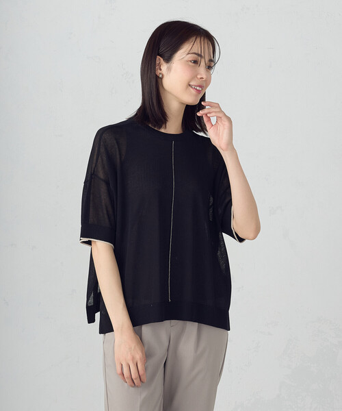 COMME CA ISM(コムサイズム)の「前後2WAY シアー配色ニットT(ニット/セーター・レディース・アイボリー/ネイビー/ブラック・FREE)」の3枚目の写真