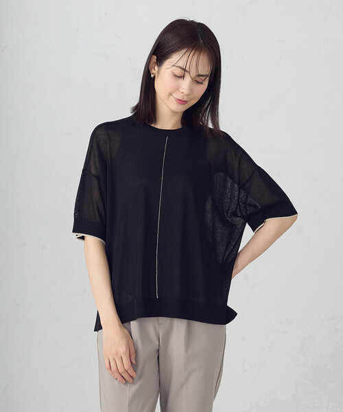 COMME CA ISM(コムサイズム)の「前後2WAY シアー配色ニットT(ニット/セーター・レディース・アイボリー/ネイビー/ブラック・FREE)」の21枚目の写真