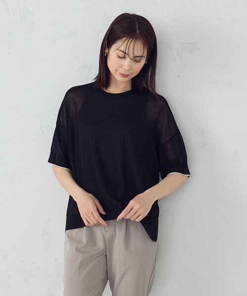 COMME CA ISM(コムサイズム)の「前後2WAY シアー配色ニットT(ニット/セーター・レディース・アイボリー/ネイビー/ブラック・FREE)」の22枚目の写真