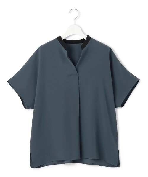 23区 【接触冷感】ストレッチジョーゼット バンドカラー カットソー 38 今期 吸水速乾/UVカット/接触冷感】ストレッチジョーゼット バンド