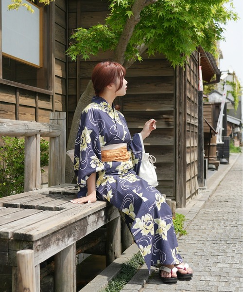 Olu.（オルドット）の「オリジナル柄浴衣＆帯セット（浴衣・レディース・ネイビー/ホワイト/ホワイト系その他/ネイビー系・FREE）」の5枚目の写真