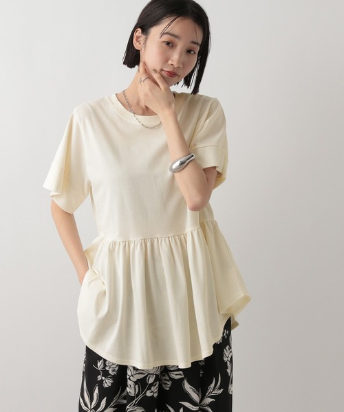 LOWRYS FARM(ローリーズファーム)の「ペプラムチュニックSS 494892(Tシャツ/カットソー・レディース・ブラック/オフホワイト/ブルー・FREE)」の1枚目の写真