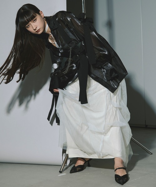 Ezick（エジック）の「Volume tuck チュールスカート（スカート・レディース・ブラック/オフホワイト・FREE）」の18枚目の写真