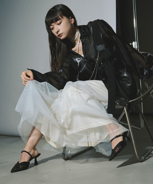 Ezick（エジック）の「Volume tuck チュールスカート（スカート・レディース・ブラック/オフホワイト・FREE）」の20枚目の写真