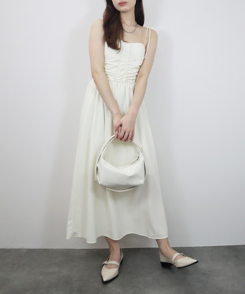 Reurie'（レウリィ）の「【ZOZO限定】カップ付きビスチェキャミワンピース／bustier cami onepiece キャミワンピ ロング丈 ロング丈 きれいめ フェミニン レディライク オケージョン シンプル ガーリー（ワンピース・レディース・ブラック/アイボリー・FREE）」の4枚目の写真