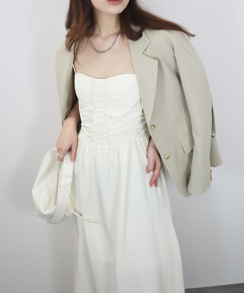 Reurie'（レウリィ）の「【ZOZO限定】カップ付きビスチェキャミワンピース／bustier cami onepiece キャミワンピ ロング丈 ロング丈 きれいめ フェミニン レディライク オケージョン シンプル ガーリー（ワンピース・レディース・ブラック/アイボリー・FREE）」の13枚目の写真