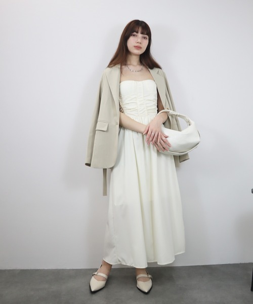 Reurie'（レウリィ）の「【ZOZO限定】カップ付きビスチェキャミワンピース／bustier cami onepiece キャミワンピ ロング丈 ロング丈 きれいめ フェミニン レディライク オケージョン シンプル ガーリー（ワンピース・レディース・ブラック/アイボリー・FREE）」の21枚目の写真