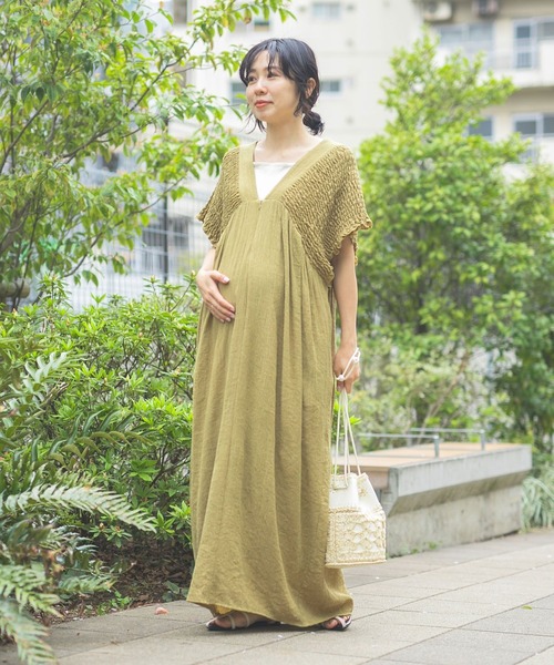 【産前・産後対応】マタニティ／シャーリングVワンピース　レプシィム 楽天市場】【産前・産後対応】マタニティ/シャーリングV