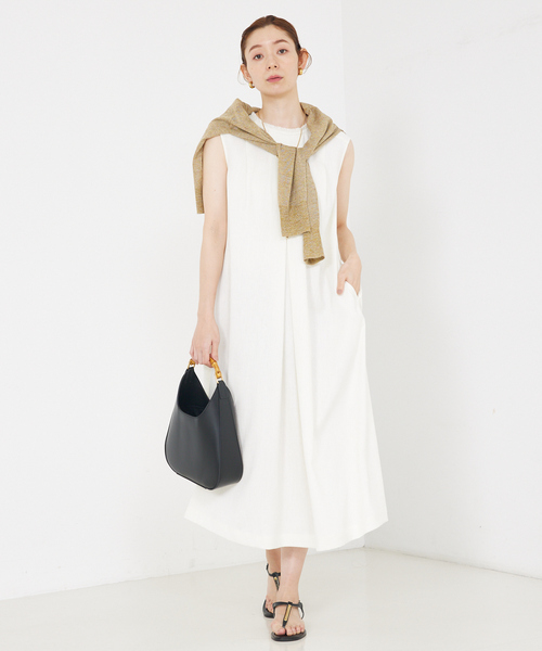 qualite（カリテ）の「リネンライクフロントタックワンピース/夏服（ワンピース・レディース・オフホワイト/グリーン・36/38）」の17枚目の写真