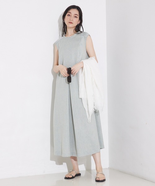 qualite（カリテ）の「リネンライクフロントタックワンピース/夏服（ワンピース・レディース・オフホワイト/グリーン・36/38）」の2枚目の写真