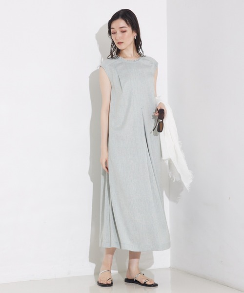 qualite（カリテ）の「リネンライクフロントタックワンピース/夏服（ワンピース・レディース・オフホワイト/グリーン・36/38）」の3枚目の写真