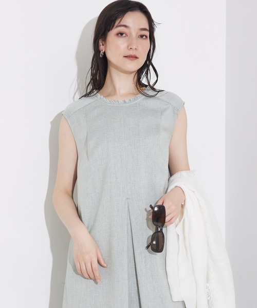 qualite（カリテ）の「リネンライクフロントタックワンピース/夏服（ワンピース・レディース・オフホワイト/グリーン・36/38）」の4枚目の写真