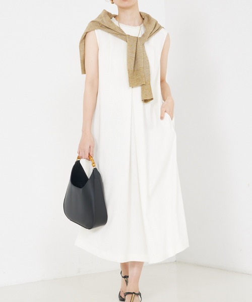 qualite（カリテ）の「リネンライクフロントタックワンピース/夏服（ワンピース・レディース・オフホワイト/グリーン・36/38）」の7枚目の写真