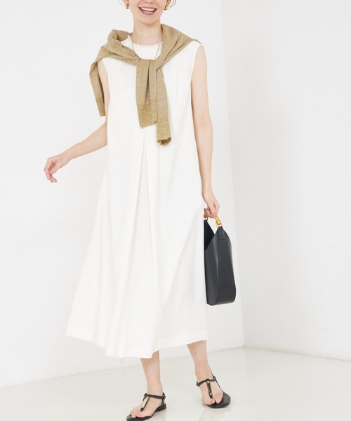 qualite（カリテ）の「リネンライクフロントタックワンピース/夏服（ワンピース・レディース・オフホワイト/グリーン・36/38）」の8枚目の写真