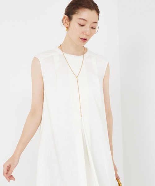 qualite（カリテ）の「リネンライクフロントタックワンピース/夏服（ワンピース・レディース・オフホワイト/グリーン・36/38）」の5枚目の写真