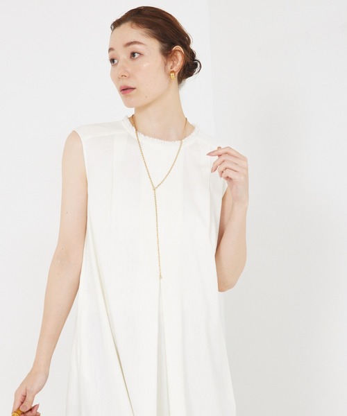 qualite（カリテ）の「リネンライクフロントタックワンピース/夏服（ワンピース・レディース・オフホワイト/グリーン・36/38）」の6枚目の写真