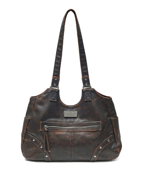 X-girl(エックスガール)の「METAL LABEL FAUX LEATHER BAG(ハンドバッグ・レディース・ブラック/ブラウン・ONE SIZE)」の3枚目の写真