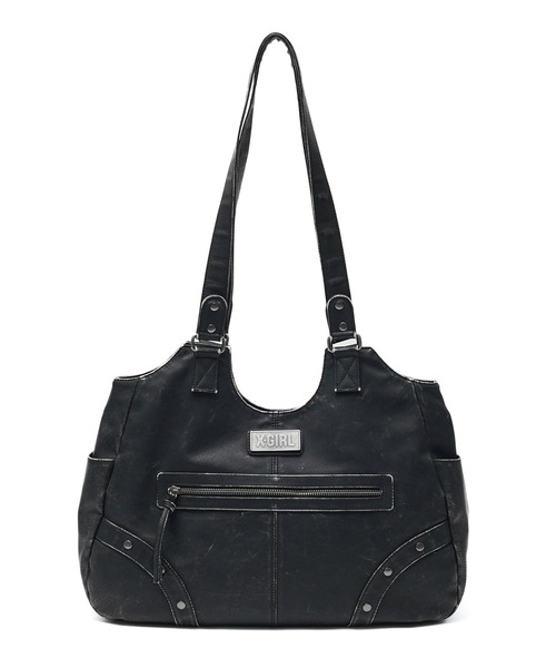 X-girl(エックスガール)の「METAL LABEL FAUX LEATHER BAG(ハンドバッグ・レディース・ブラック/ブラウン・ONE SIZE)」の4枚目の写真