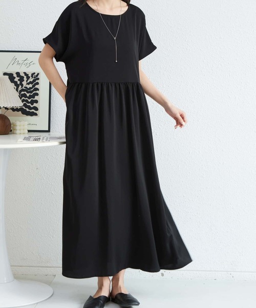 MAISON DE THERESE(メゾン ド テレーズ)の「半袖ルーズシルエットギャザーロングワンピース(ワンピース・レディース・ブラック/ベージュ・FREE)」の10枚目の写真