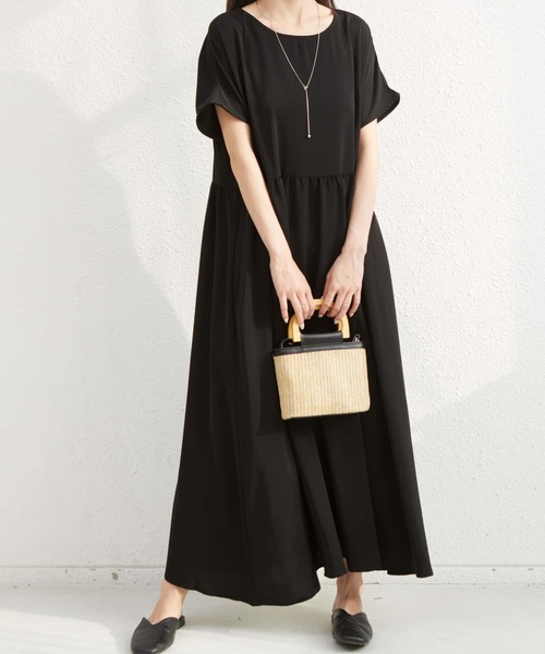 MAISON DE THERESE(メゾン ド テレーズ)の「半袖ルーズシルエットギャザーロングワンピース(ワンピース・レディース・ブラック/ベージュ・FREE)」の11枚目の写真