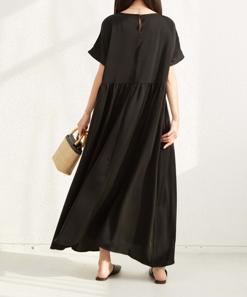 MAISON DE THERESE(メゾン ド テレーズ)の「半袖ルーズシルエットギャザーロングワンピース(ワンピース・レディース・ブラック/ベージュ・FREE)」の12枚目の写真