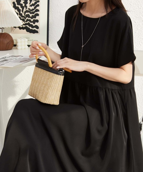 MAISON DE THERESE(メゾン ド テレーズ)の「半袖ルーズシルエットギャザーロングワンピース(ワンピース・レディース・ブラック/ベージュ・FREE)」の13枚目の写真