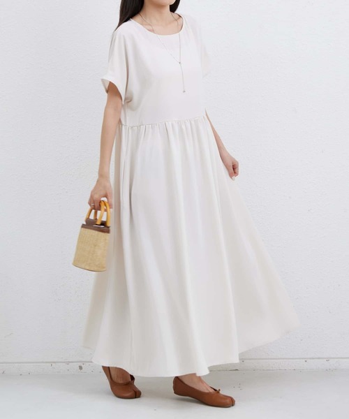 MAISON DE THERESE(メゾン ド テレーズ)の「半袖ルーズシルエットギャザーロングワンピース(ワンピース・レディース・ブラック/ベージュ・FREE)」の16枚目の写真
