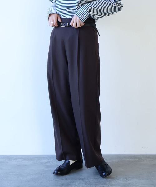 bulle de savon(ビュルデサボン)の「2/60 サキソニー ストレートパンツ(スラックス・レディース・ブラック/ダークブラウン・FREE)」の2枚目の写真