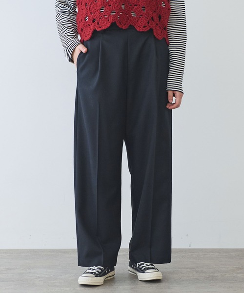 bulle de savon(ビュルデサボン)の「2/60 サキソニー ストレートパンツ(スラックス・レディース・ブラック/ダークブラウン・FREE)」の1枚目の写真