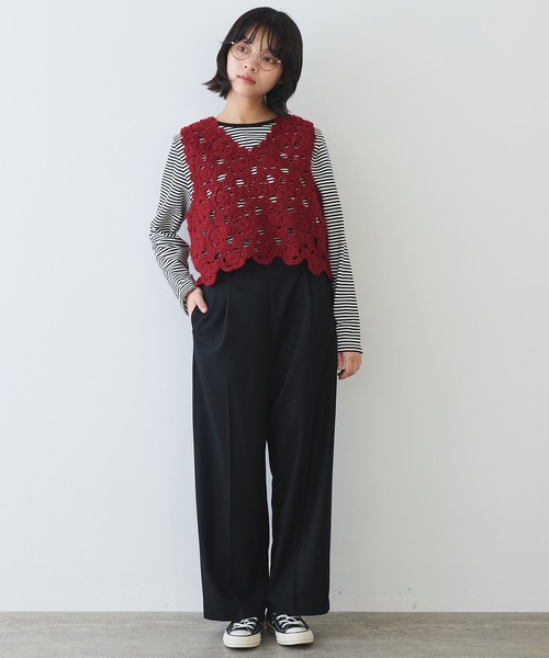 bulle de savon(ビュルデサボン)の「2/60 サキソニー ストレートパンツ(スラックス・レディース・ブラック/ダークブラウン・FREE)」の8枚目の写真