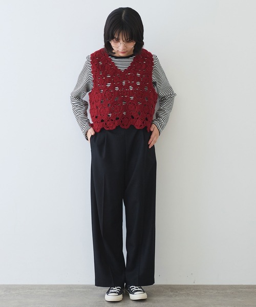 bulle de savon(ビュルデサボン)の「2/60 サキソニー ストレートパンツ(スラックス・レディース・ブラック/ダークブラウン・FREE)」の9枚目の写真