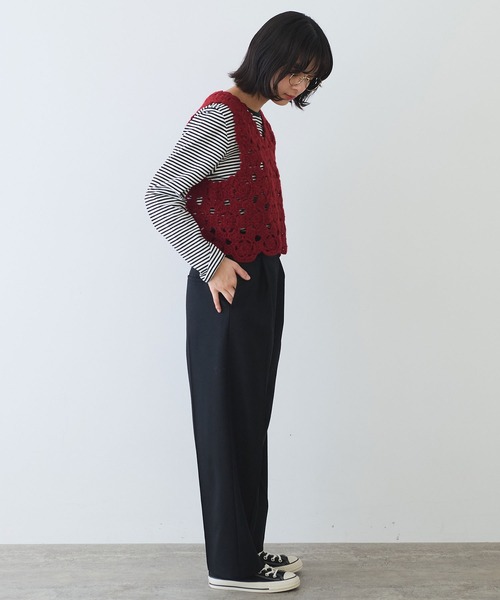 bulle de savon(ビュルデサボン)の「2/60 サキソニー ストレートパンツ(スラックス・レディース・ブラック/ダークブラウン・FREE)」の10枚目の写真