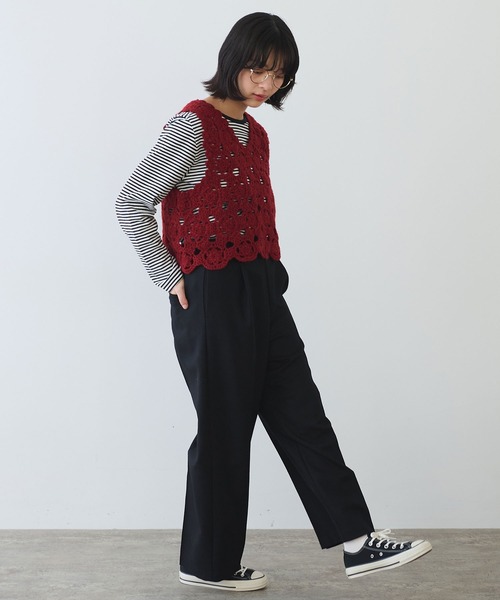 bulle de savon(ビュルデサボン)の「2/60 サキソニー ストレートパンツ(スラックス・レディース・ブラック/ダークブラウン・FREE)」の12枚目の写真