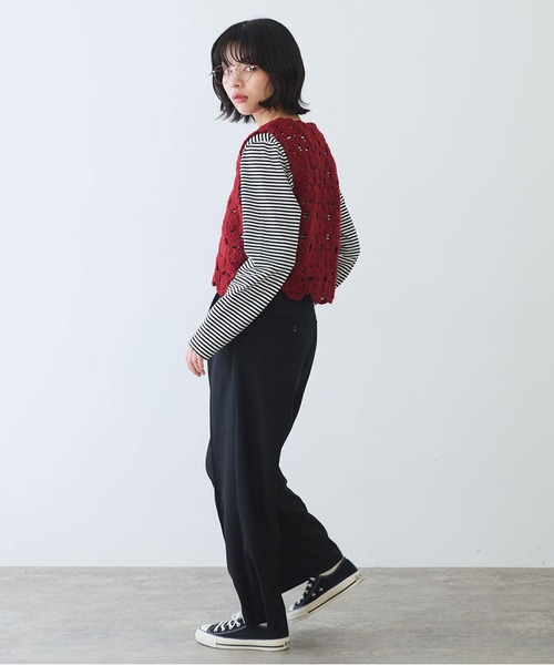 bulle de savon(ビュルデサボン)の「2/60 サキソニー ストレートパンツ(スラックス・レディース・ブラック/ダークブラウン・FREE)」の13枚目の写真