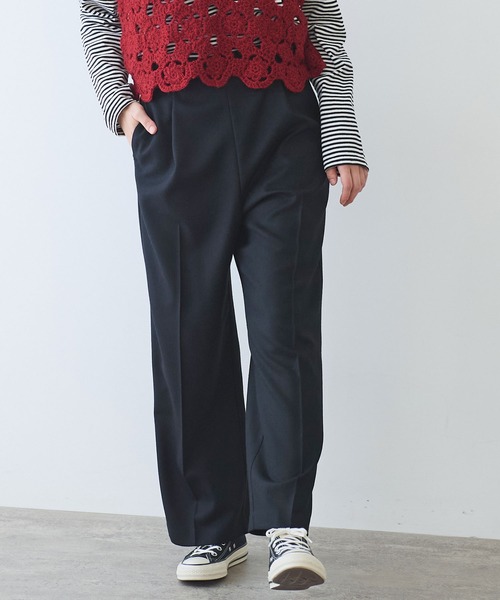 bulle de savon(ビュルデサボン)の「2/60 サキソニー ストレートパンツ(スラックス・レディース・ブラック/ダークブラウン・FREE)」の3枚目の写真