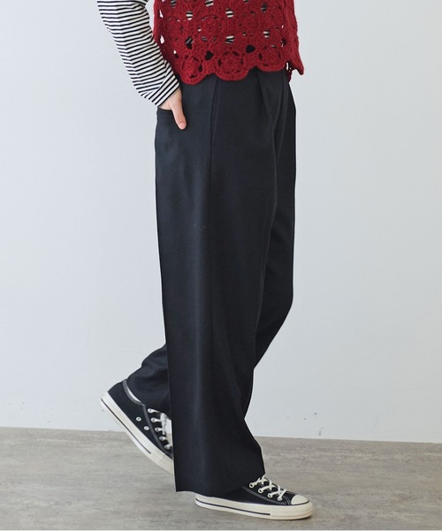 bulle de savon(ビュルデサボン)の「2/60 サキソニー ストレートパンツ(スラックス・レディース・ブラック/ダークブラウン・FREE)」の4枚目の写真