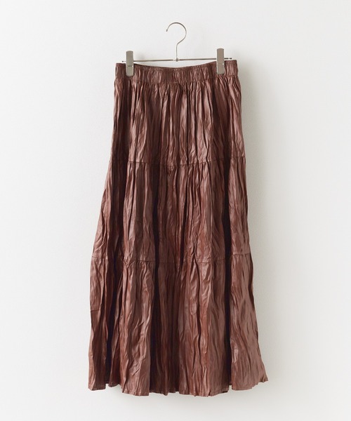BLANK (ブランク)の「▲Metallic Washer Pleated Skirt / メタリックワッシャープリーツロングスカート(スカート・レディース・ブラウン/レッド/ブラック/カーキ・FREE)」の10枚目の写真
