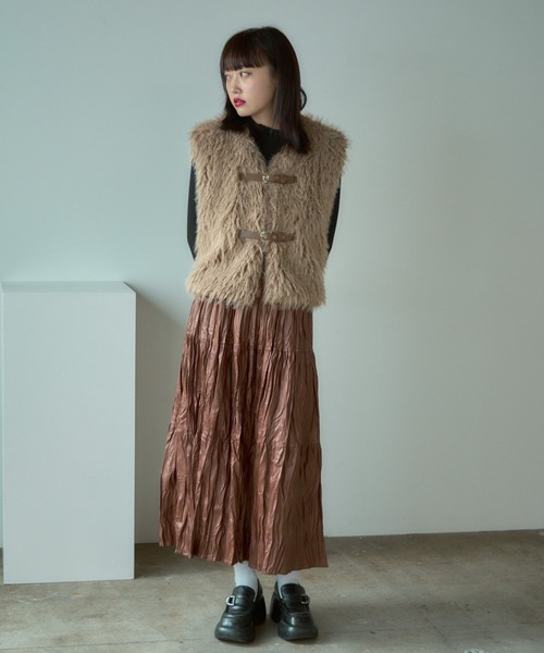 BLANK (ブランク)の「▲Metallic Washer Pleated Skirt / メタリックワッシャープリーツロングスカート(スカート・レディース・ブラウン/レッド/ブラック/カーキ・FREE)」の15枚目の写真