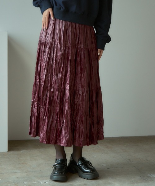 BLANK (ブランク)の「▲Metallic Washer Pleated Skirt / メタリックワッシャープリーツロングスカート(スカート・レディース・ブラウン/レッド/ブラック/カーキ・FREE)」の22枚目の写真