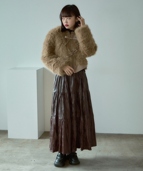 BLANK (ブランク)の「▲Metallic Washer Pleated Skirt / メタリックワッシャープリーツロングスカート(スカート・レディース・ブラウン/レッド/ブラック/カーキ・FREE)」の19枚目の写真