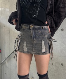 string cargo denim skirt