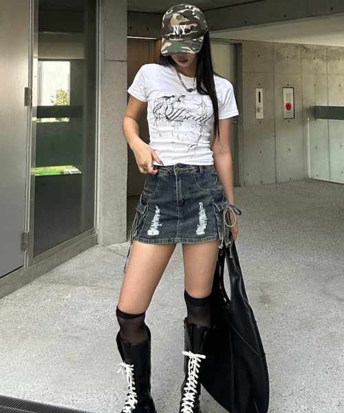 KsG（ケーエスジー）の「string cargo denim skirt（スカート・レディース・ブルー/ブラック/カーキ・SMALL/MEDIUM）」の5枚目の写真