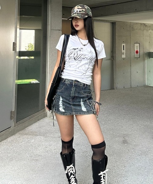 KsG（ケーエスジー）の「string cargo denim skirt（スカート・レディース・ブルー/ブラック/カーキ・SMALL/MEDIUM）」の4枚目の写真