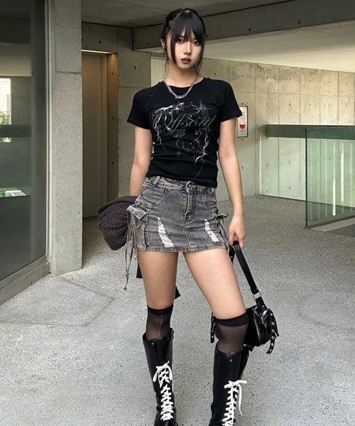 KsG（ケーエスジー）の「string cargo denim skirt（スカート・レディース・ブルー/ブラック/カーキ・SMALL/MEDIUM）」の8枚目の写真