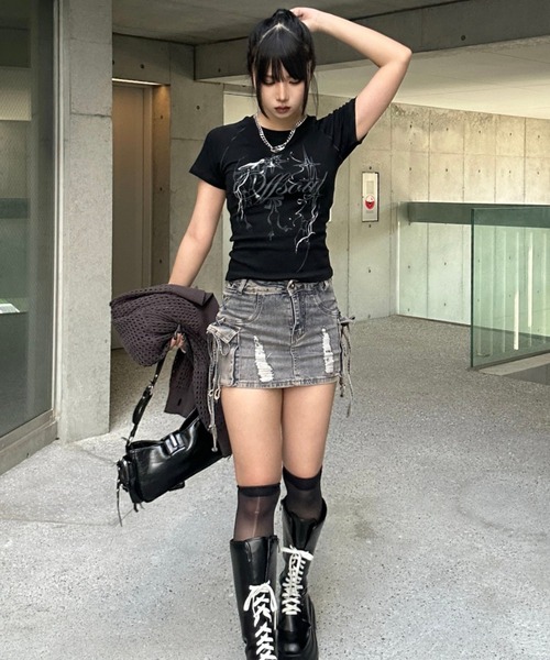 KsG（ケーエスジー）の「string cargo denim skirt（スカート・レディース・ブルー/ブラック/カーキ・SMALL/MEDIUM）」の10枚目の写真