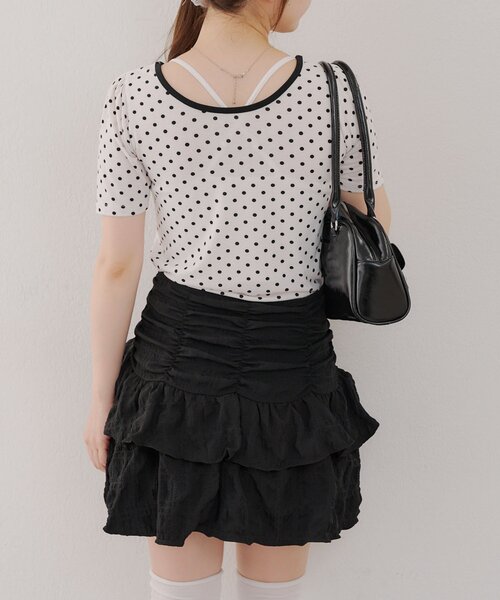 continuer de NICE CLAUP（コンティニューデナイスクラップ）の「2WAYリンガードット柄T（Tシャツ/カットソー・レディース・ブラック/オフホワイト・FREE）」の7枚目の写真