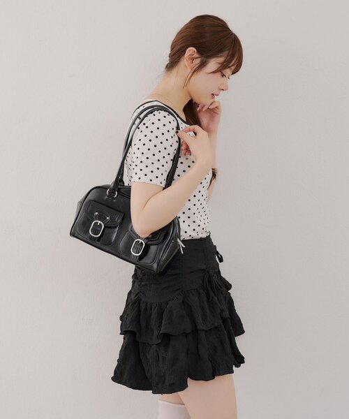 continuer de NICE CLAUP（コンティニューデナイスクラップ）の「2WAYリンガードット柄T（Tシャツ/カットソー・レディース・ブラック/オフホワイト・FREE）」の9枚目の写真