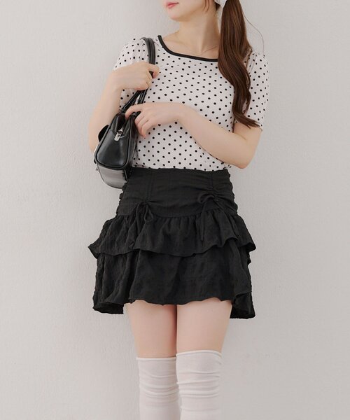 continuer de NICE CLAUP（コンティニューデナイスクラップ）の「2WAYリンガードット柄T（Tシャツ/カットソー・レディース・ブラック/オフホワイト・FREE）」の10枚目の写真